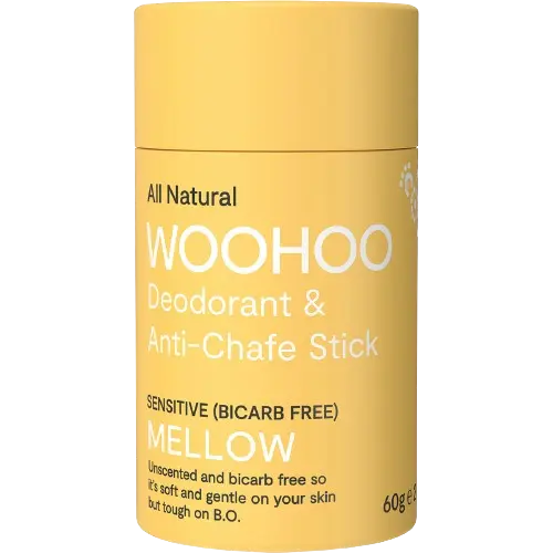 all natural woohoo deodorant stick and anti-chafe stick mellow