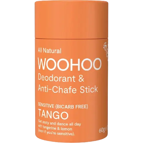 all natural woohoo deodorant stick and anti-chafe stick tango