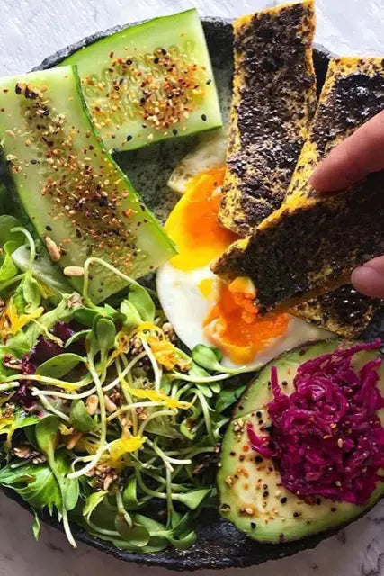 salad bowl with everymite on toast