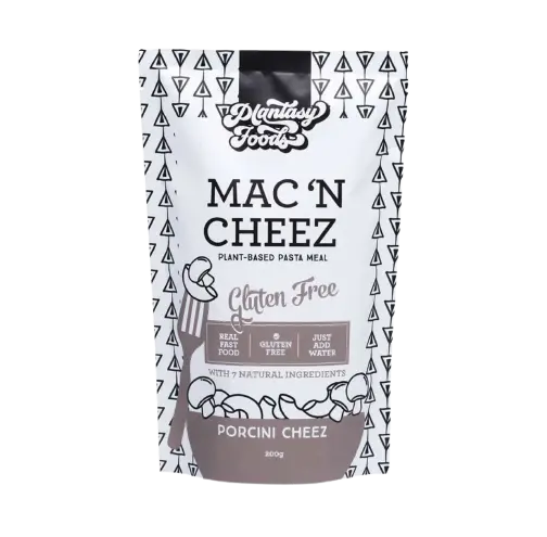 plantasy foods, mac n cheez, porcini cheez, additive free, plant based pasta, front
