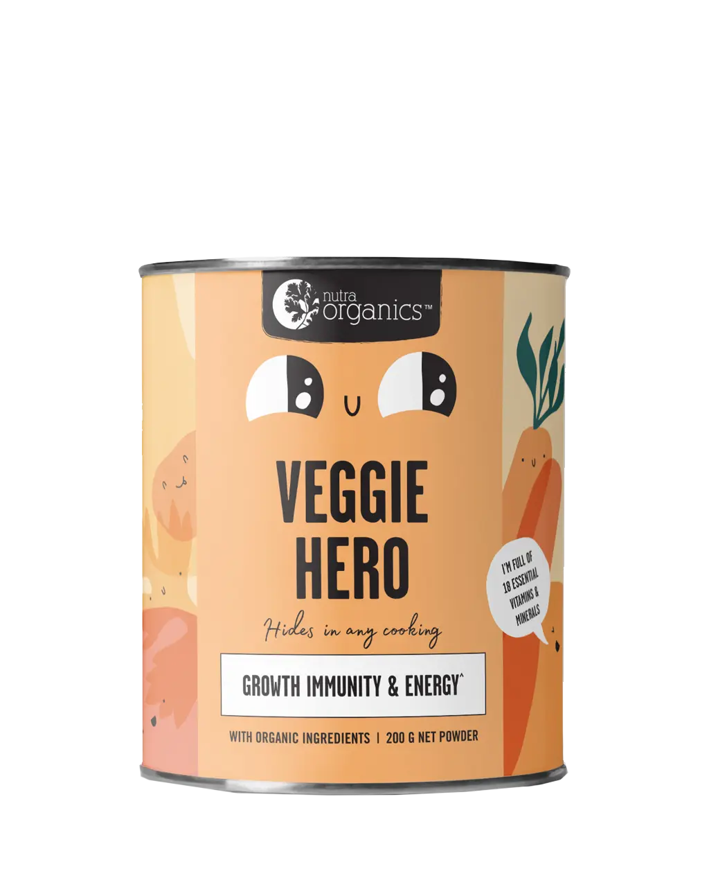 nutra organics, veggie hero, superfoods for kids, organic, front