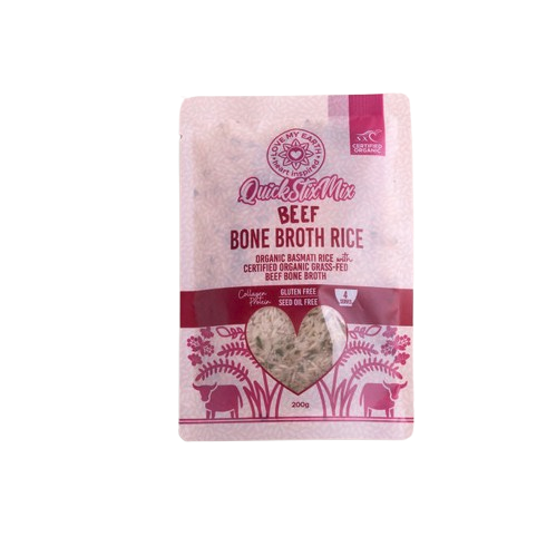 Package of QuickStix Mix Beef Bone Broth Rice by love my earth