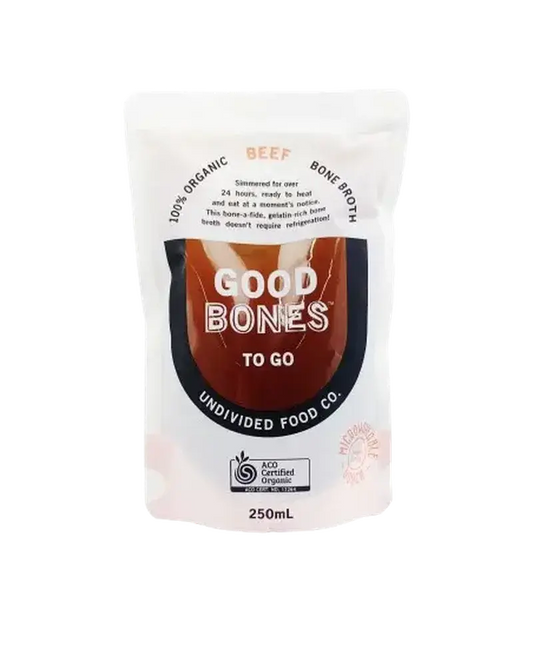 GOOD BONES TO GO 100% Certified Organic Beef Bone Broth 250ml UNDIVIDED FOOD CO.
