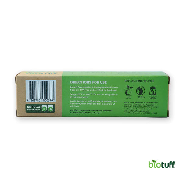 biotuff, freezer bags, compostable bags, biodegradable bags, toxic free freezer bags, plastic free, plant based, sustainable bags, side