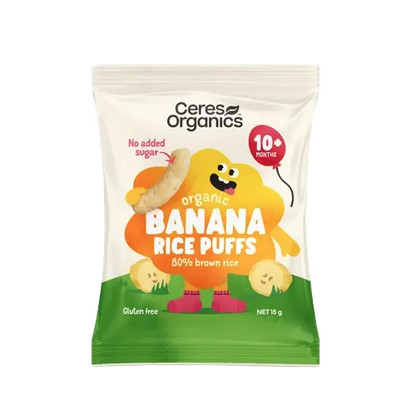 ceres organics organic rice puffs, banana, gluten free, additive free snacks