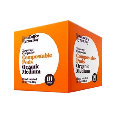 Box of BunCoffee Byron Bay organic medium compostable coffee pods