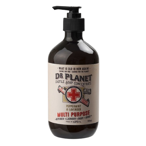 dr planet peppermint and lavender castile soap pump bottle without background