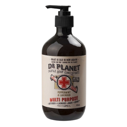 dr planet peppermint and lavender castile soap pump bottle without background