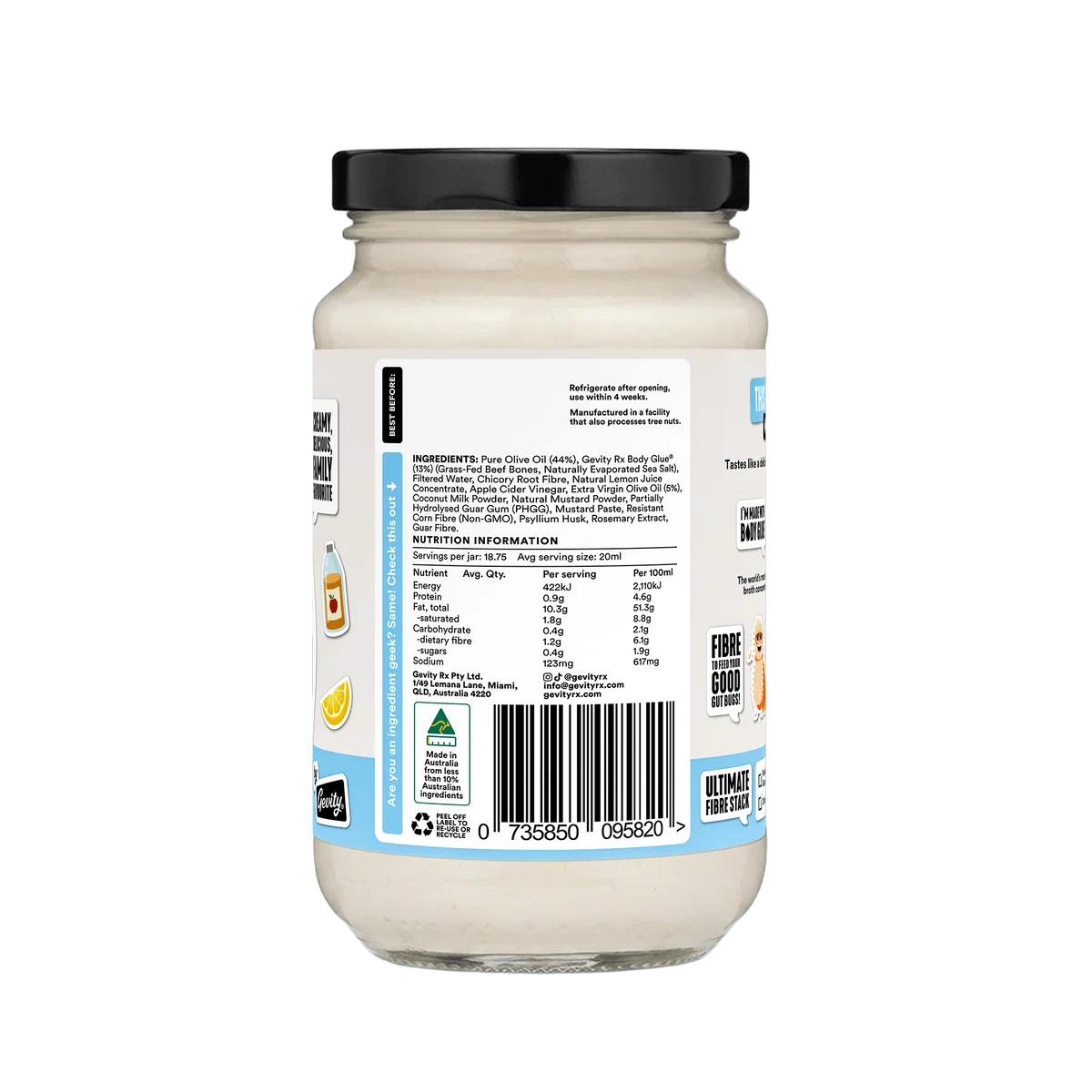 ingredients list og givery rx great guts mayo on jar