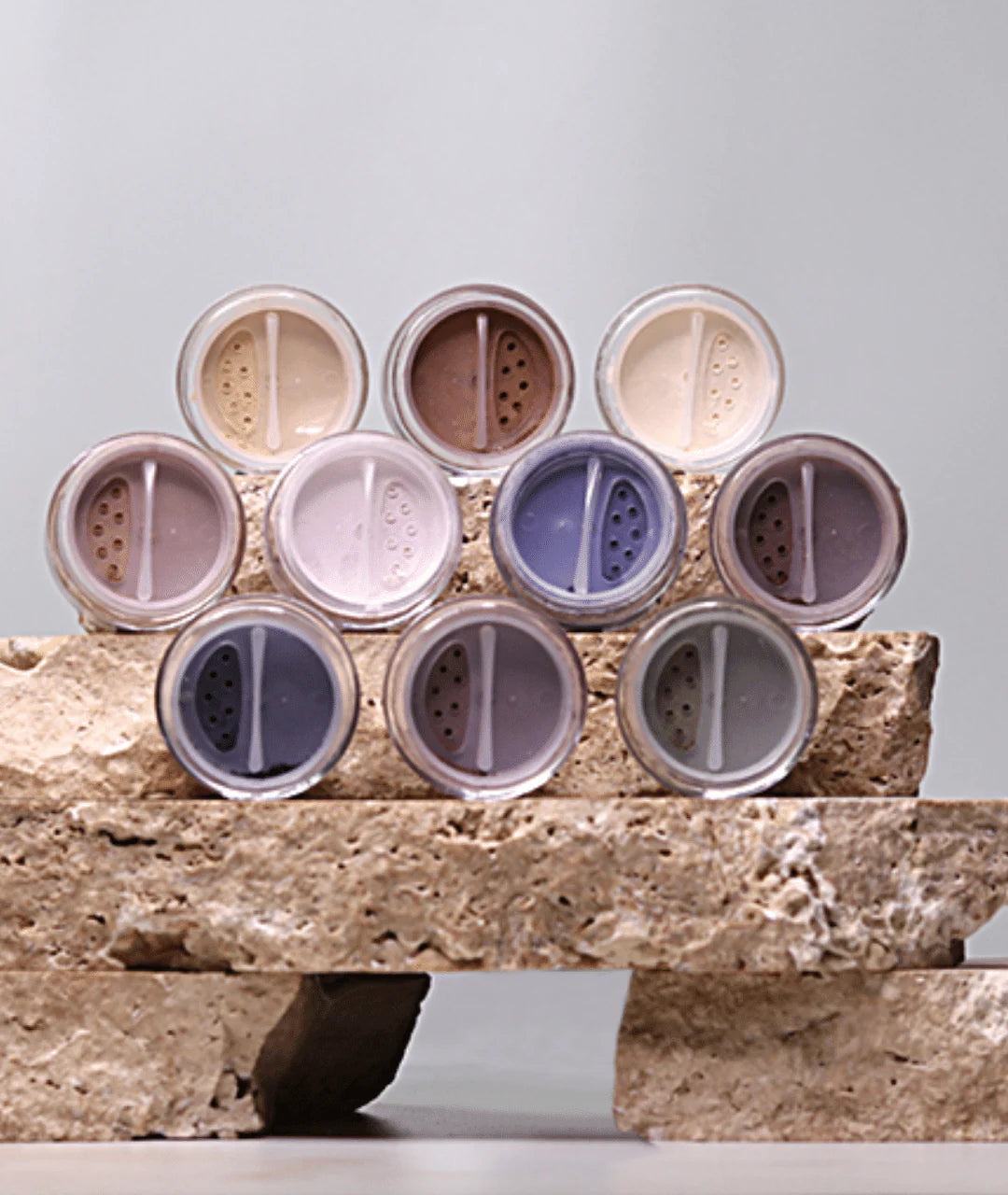 MG Naturals Eyeshadows in Various Colours displayed in pots