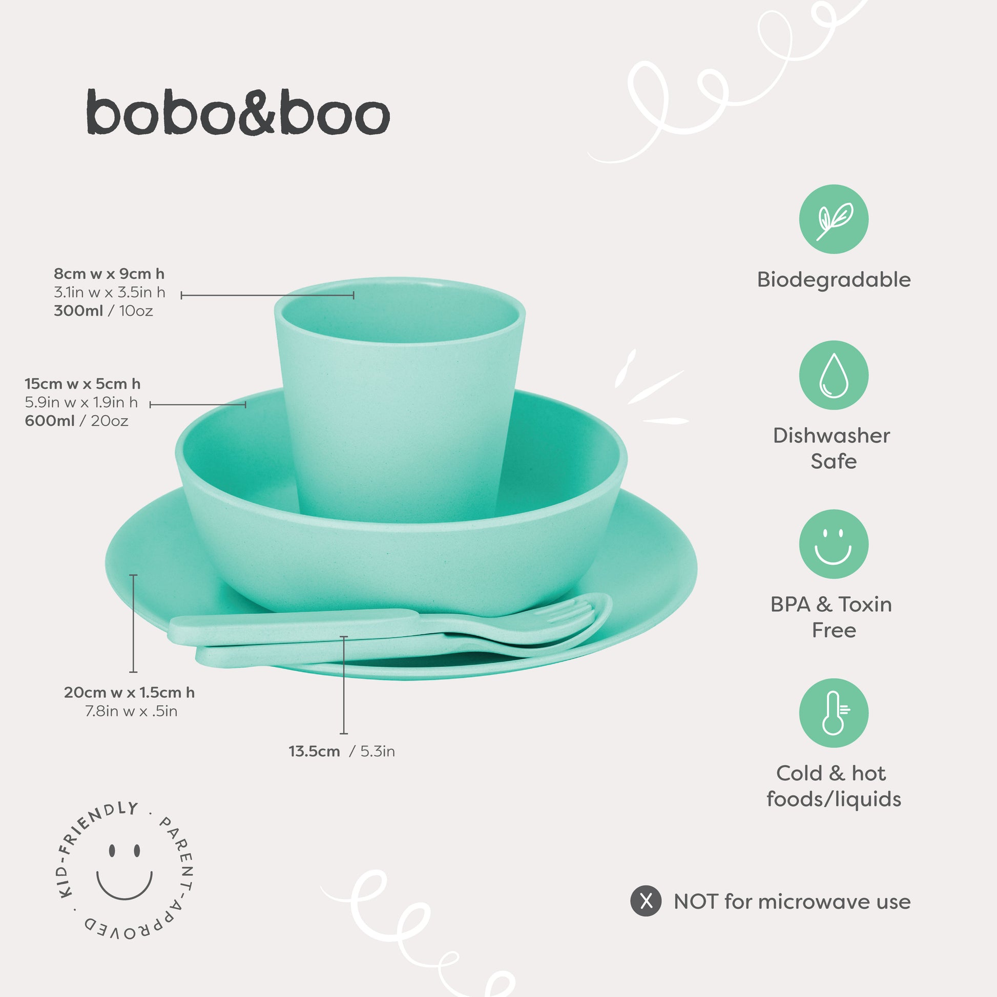 bobo & boo mint bamboo dinnerwear set with measurements