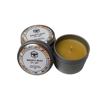 Two tins of Brown Bees Pure Beeswax Candles 