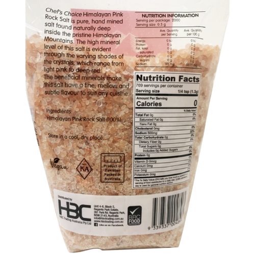 chef's choice, pink rock salt, rock salt, himalayan rock salt, back