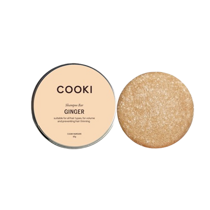 Cooki Shampoo Bar Ginger with packaging on a transparent background