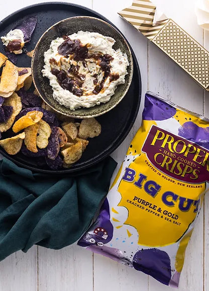 proper crisps purple and gold big cut potato chips
