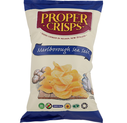 proper crisps, potato chips, marlborough sea salt, front