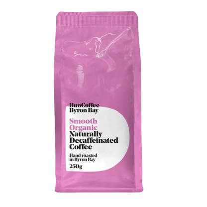 bun coffee Byron bay smooth organic naturally decaffeinated coffee bag