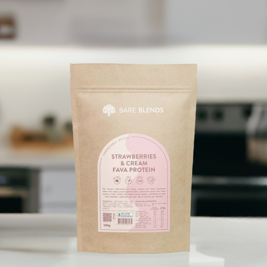 strawberry and cream fava protein powder by bare blends