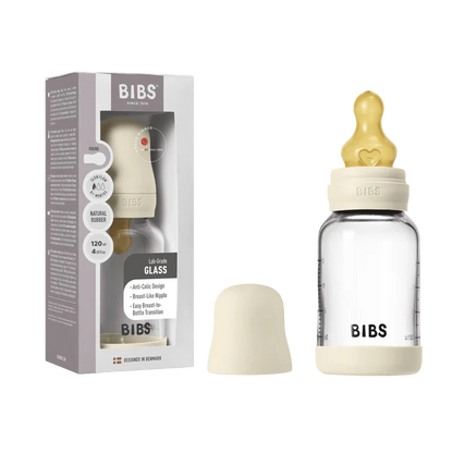 BIBS glass baby bottle with packaging on a white background
