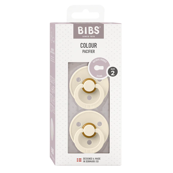 BIBS pacifier packaging with two pacifiers inside 