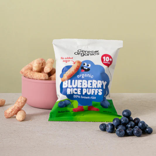 ceres organics organic blueberry rice puffs, toddler snack