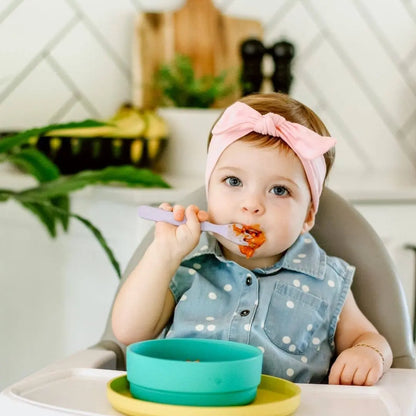 bobo and boo green bowl in use by toddler