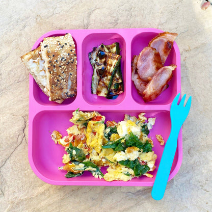 breastfast served in bobo&boo pink bento style divided plate