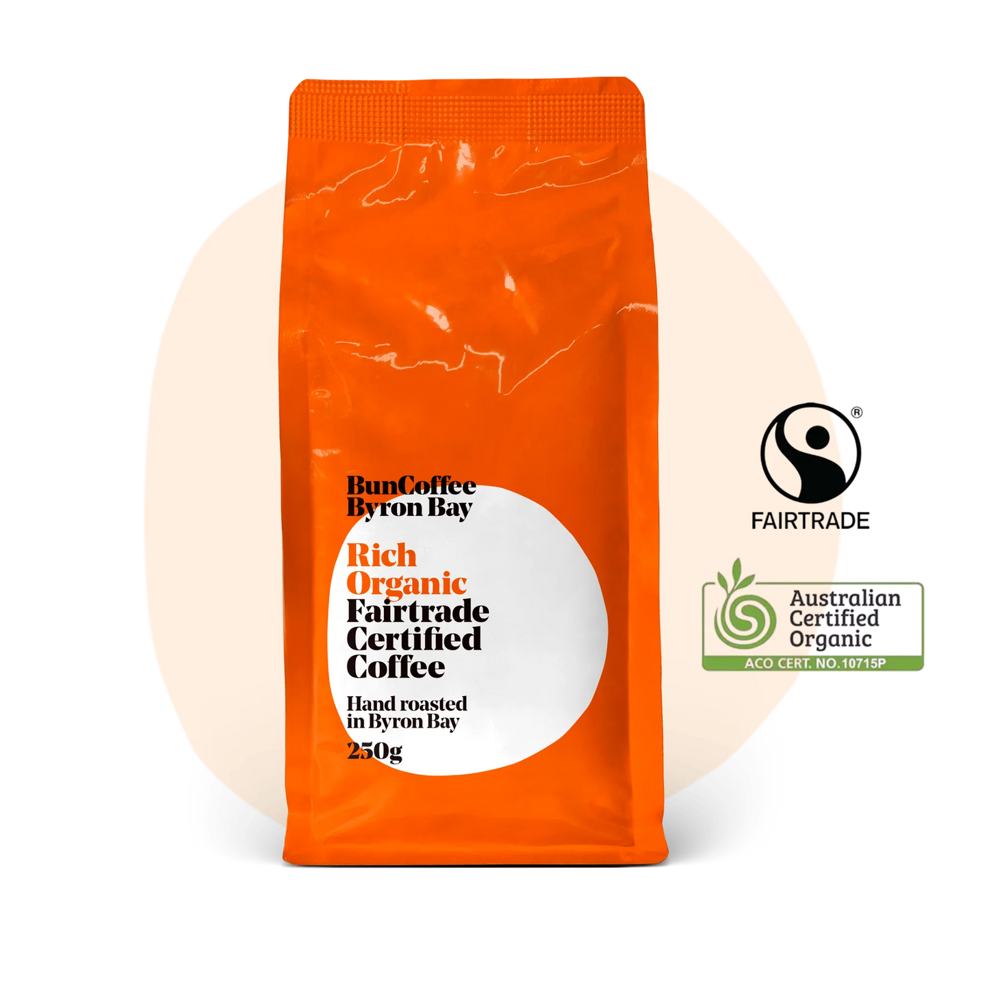 bun coffee byron bay rich organic fairtrade certified coffee 250g