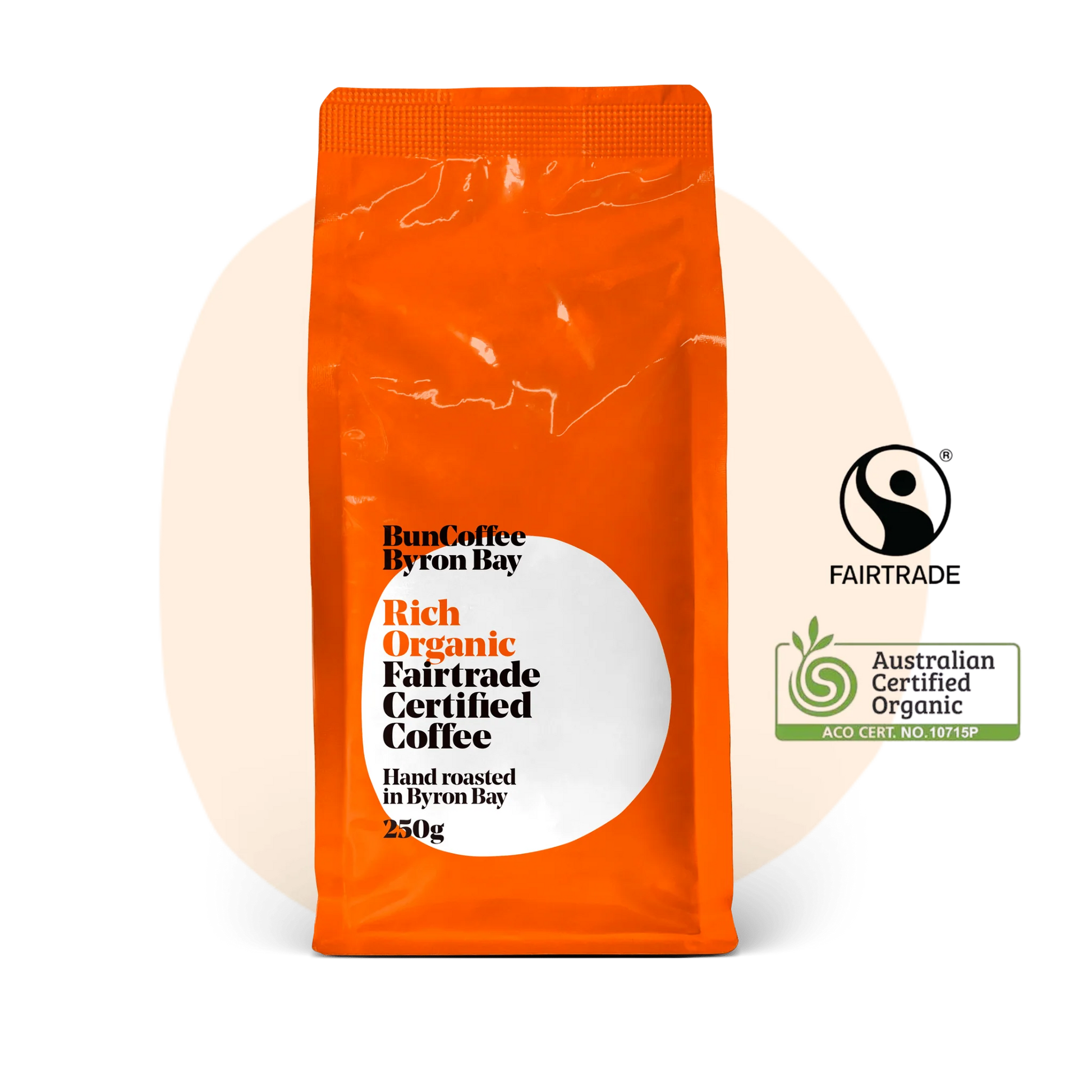 bun coffee byron bay rich organic fairtrade certified coffee 250g