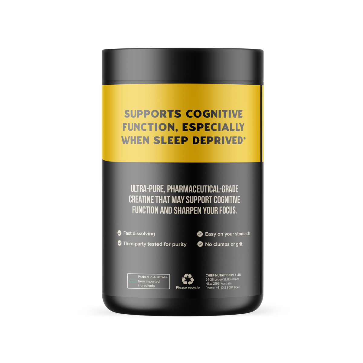 Chief Nutrition Creatine 300g side, supports cognitive function