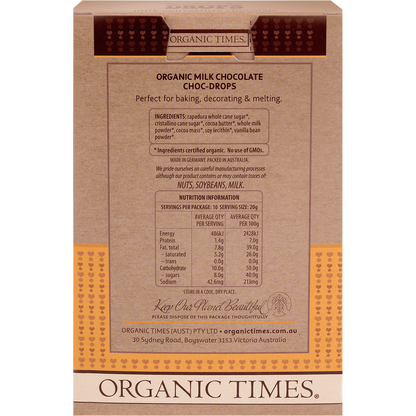 organic times milk choc drops back