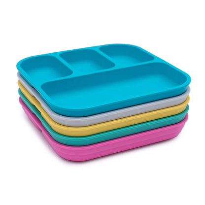 bobo and boo bento plate stack - yellow, pink, blue, green, and grey