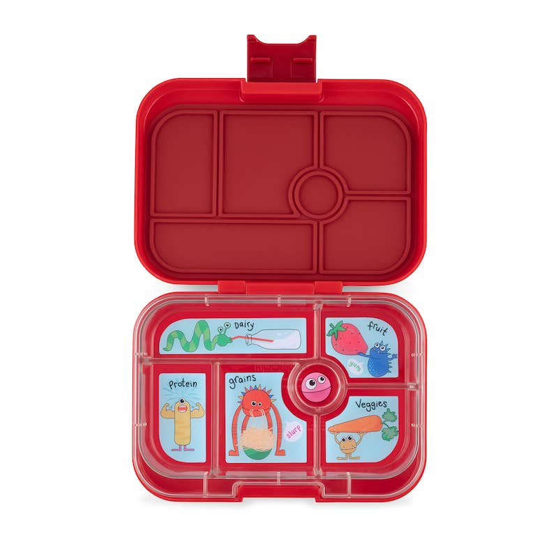 Yumbox Original 6 Compartment Bento Box | Leakproof Kids Lunchbox, red monster