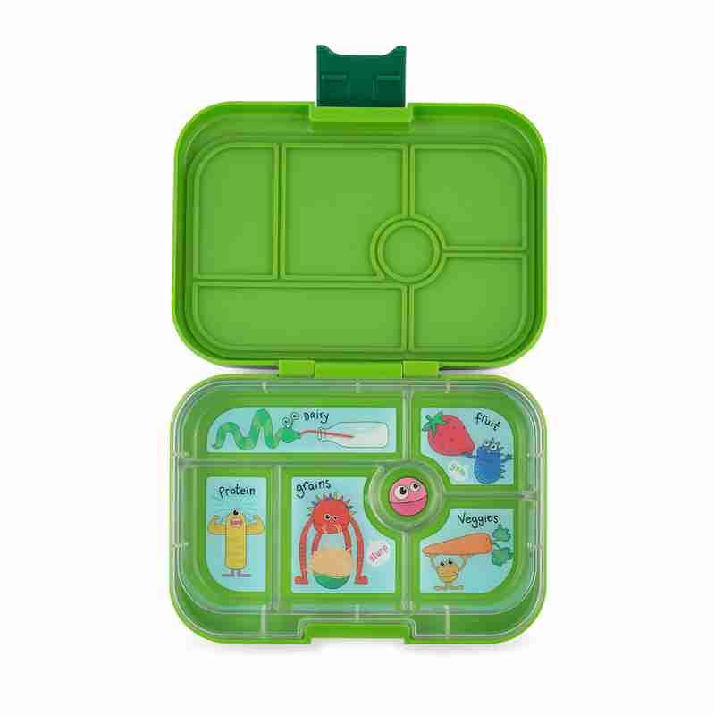 Yumbox Original 6 Compartment Bento Box | Leakproof Kids Lunchbox, green monster