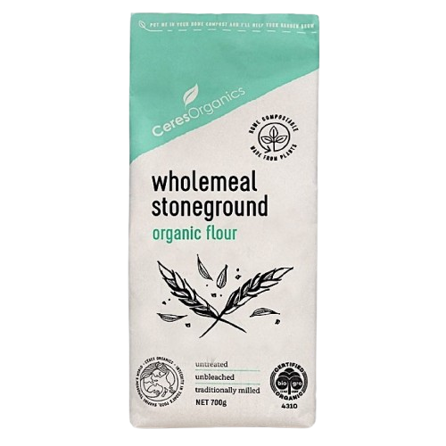 Ceres Organics wholemeal stoneground organic flour package
