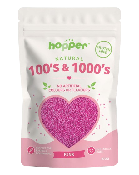 hopper pink 100s and 1000s pouch, allergen friendly sprinkles for baking, hundreds and thousands