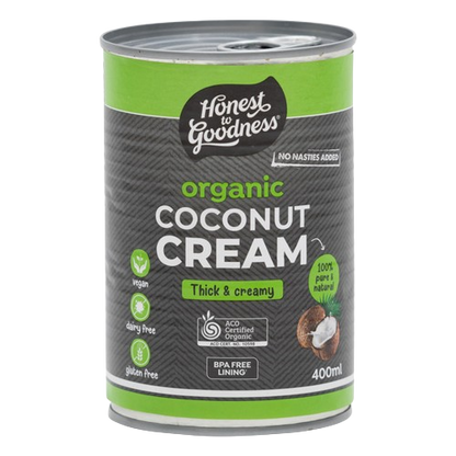 honest to goodness organic coconut cream, additive free tin