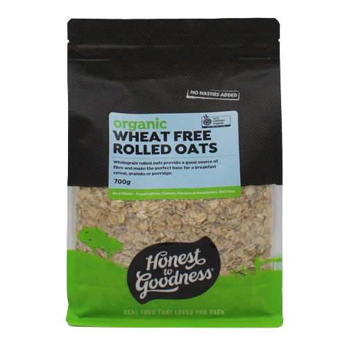 honest to goodness organic wheat free rolled oats front