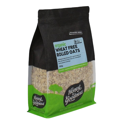 honest to goodness organic wheat free rolled oats side view