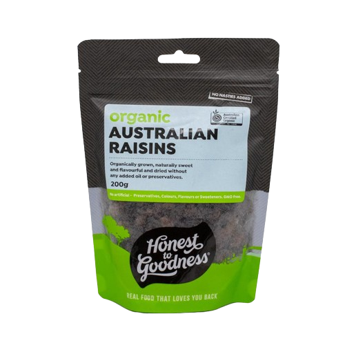 honest to goodness organic australian raisins, additive free