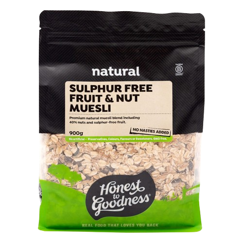 honest to goodness natural sulphur free fruit and nut muesli