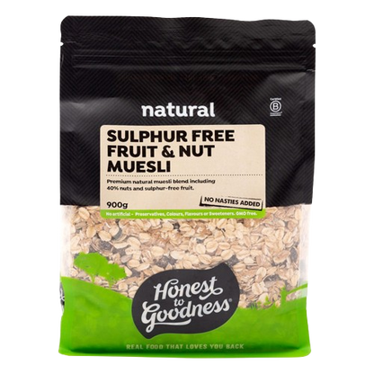honest to goodness natural sulphur free fruit and nut muesli