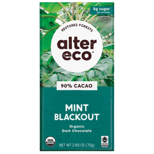 alter eco, alter eco mint blackout, organic dark chocolate, front