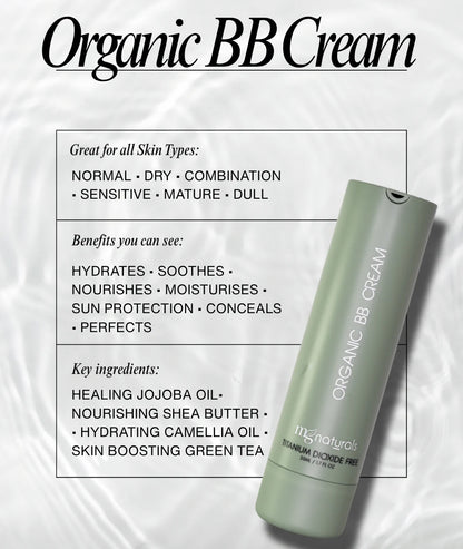 mg naturals Organic BB Cream bottle with product details on a white background