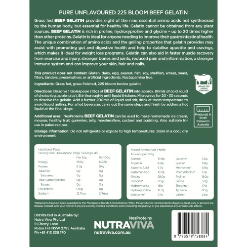 nutraviva natural beef gelatin nutritional facts