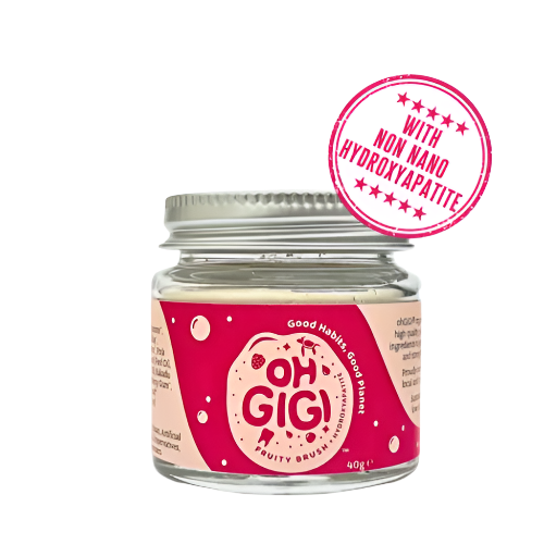 oh ggigi Hydroxyapatite Tooth Powder 'Fruity Brush' jar
