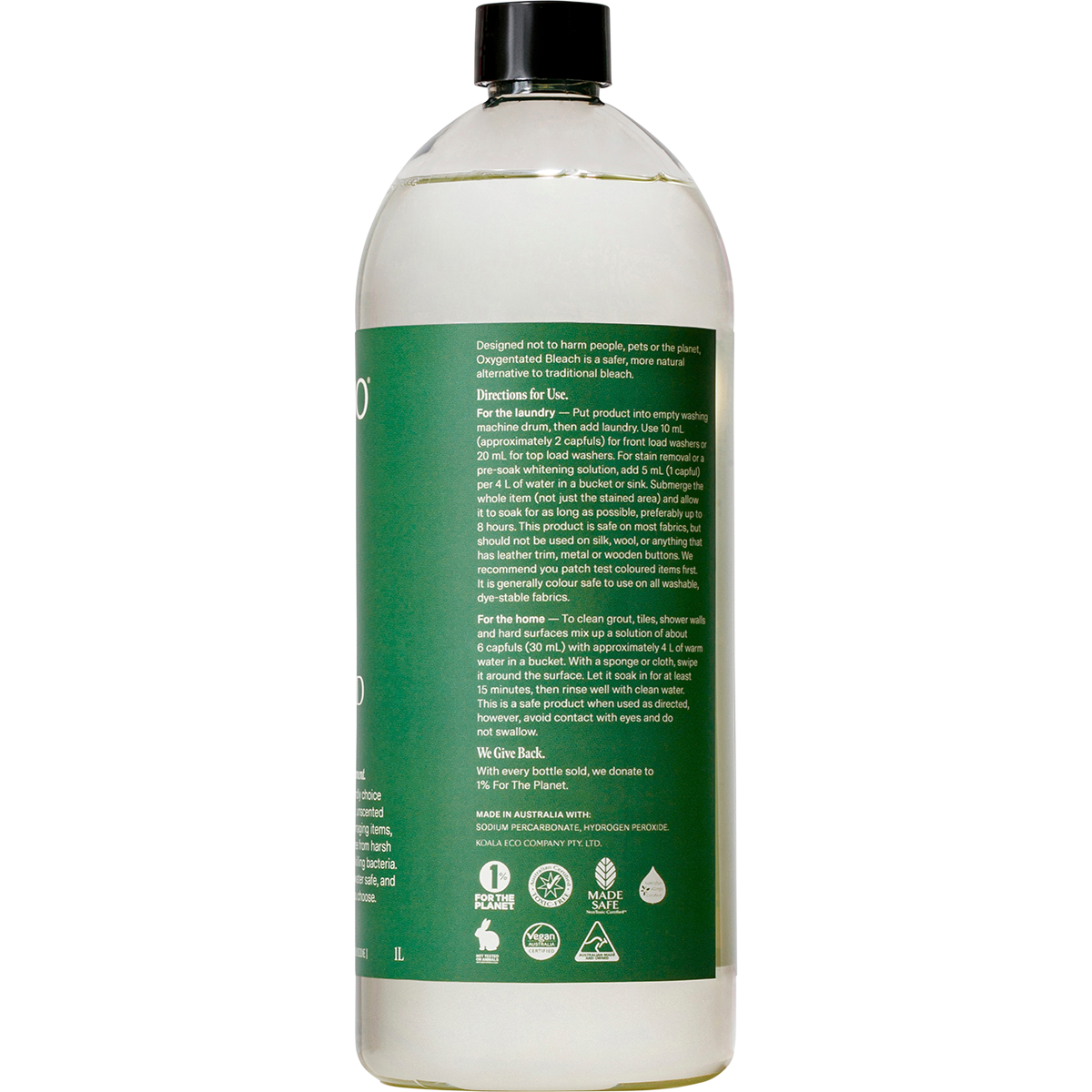 koala eco oxygenated bleach bottle, low tox cleaning solution