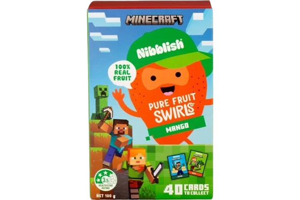 nibblish Minecraft-themed fruit swirls packaging
