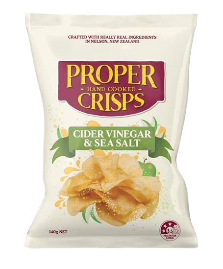 Bag of Proper Hand Cooked Crisps cider vinegar and sea salt 