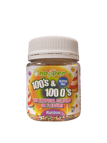 hopper 100s & 1000s, front, natural sprinkles, rainbow sprinkles, 100s &1000s